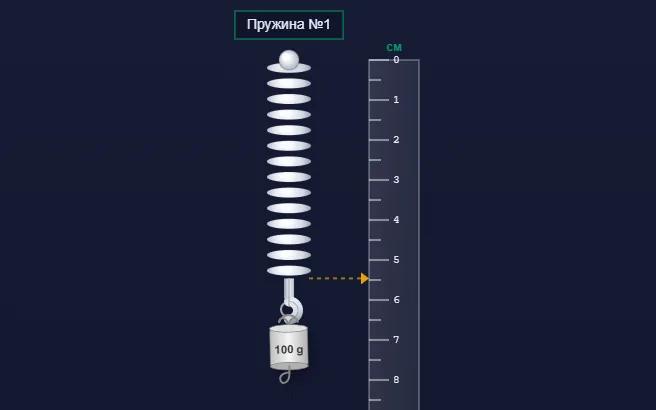 Сцена демо: пружина № 1 с грузом 100 г рядом с линейкой в сантиметрах